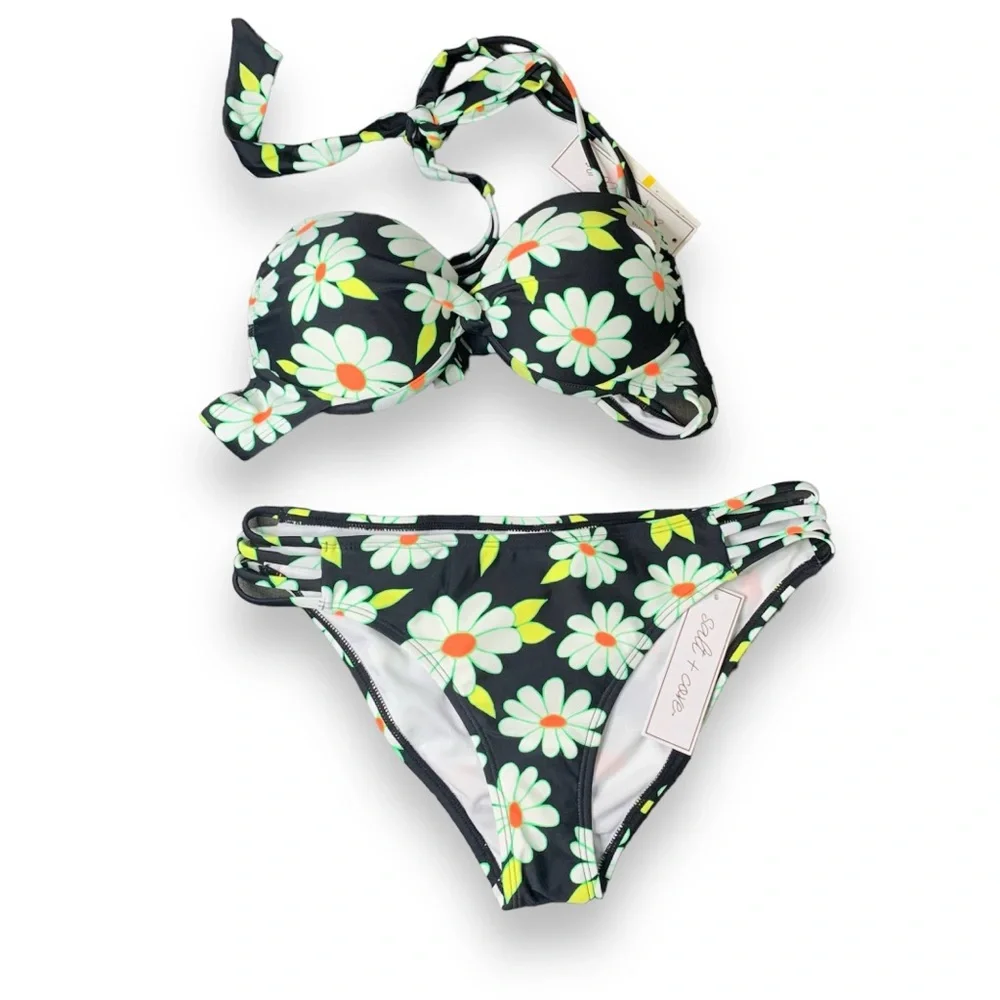 Salt + Cove Juniors' Daisy Dance Underwire Push-Up Bikini swimsuit medium - Picture 3 of 5